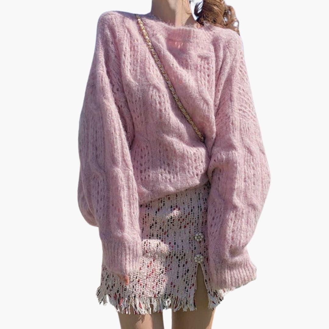 Women's Sweater with Open Knit Surface