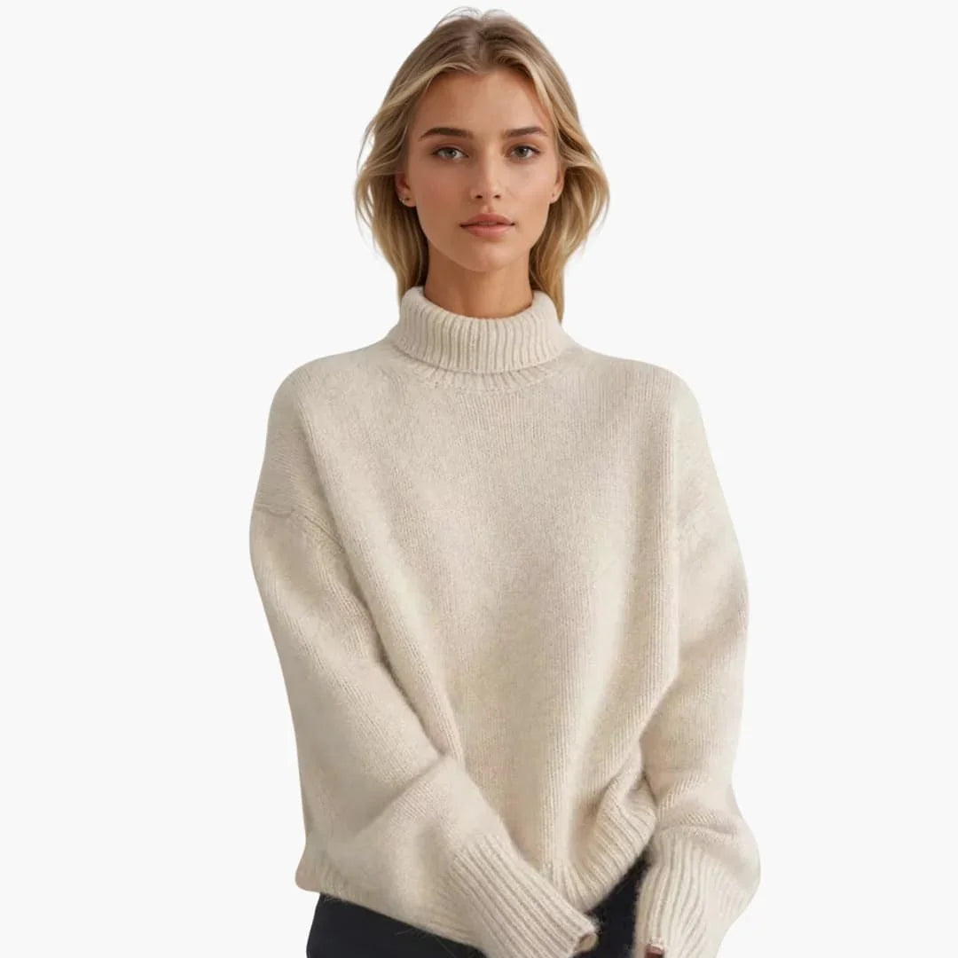 Women's Sweater with Turtleneck and Ribbed Cuffs