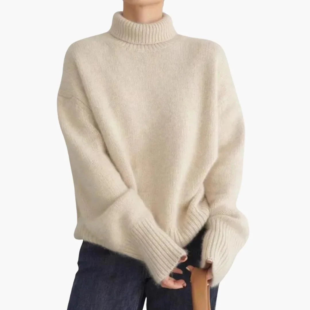 Women's Sweater with Turtleneck and Ribbed Cuffs