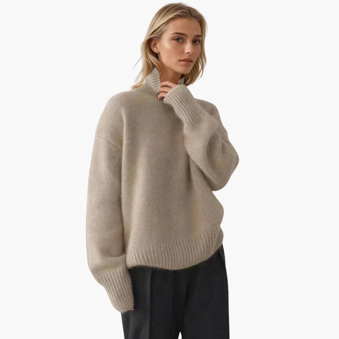 Women's Sweater with Turtleneck and Ribbed Cuffs