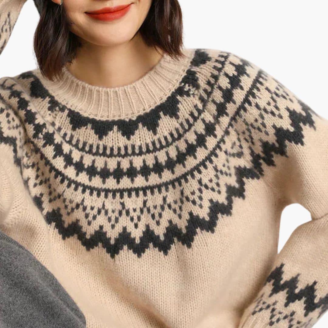 Women's Sweater with Round Neck and Knit Pattern
