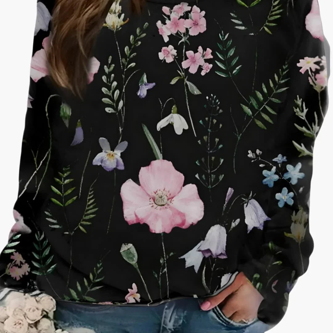 Women's Sweater with Round Neck and Floral Print
