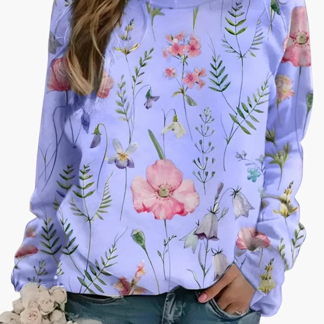 Women's Sweater with Round Neck and Floral Print