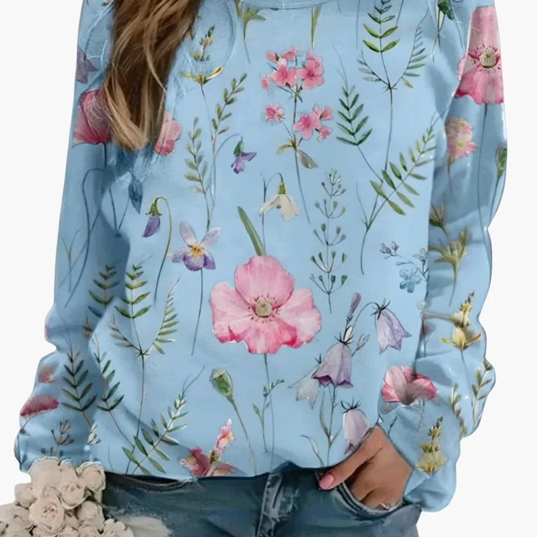 Women's Sweater with Round Neck and Floral Print