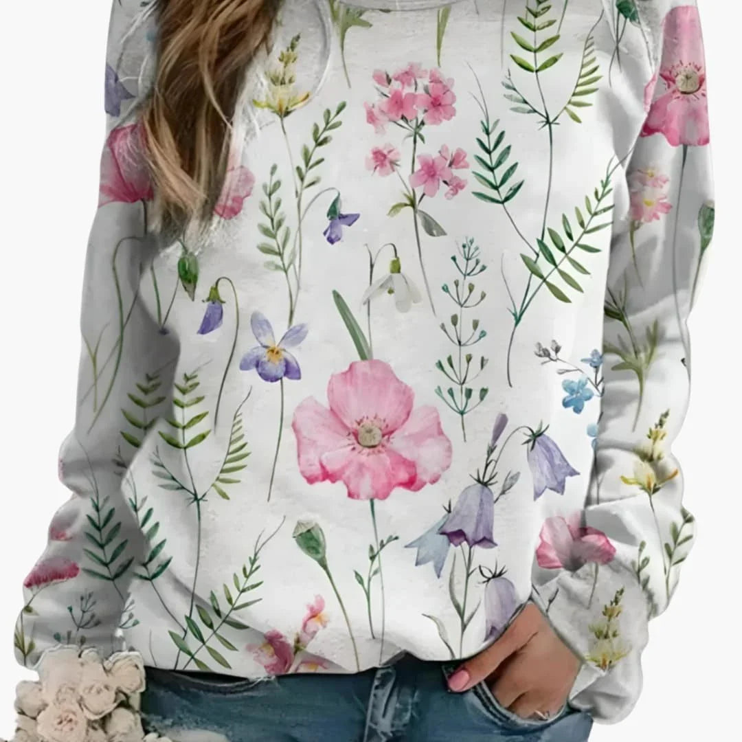 Bavane | Women's Sweater with Round Neck and Floral Print