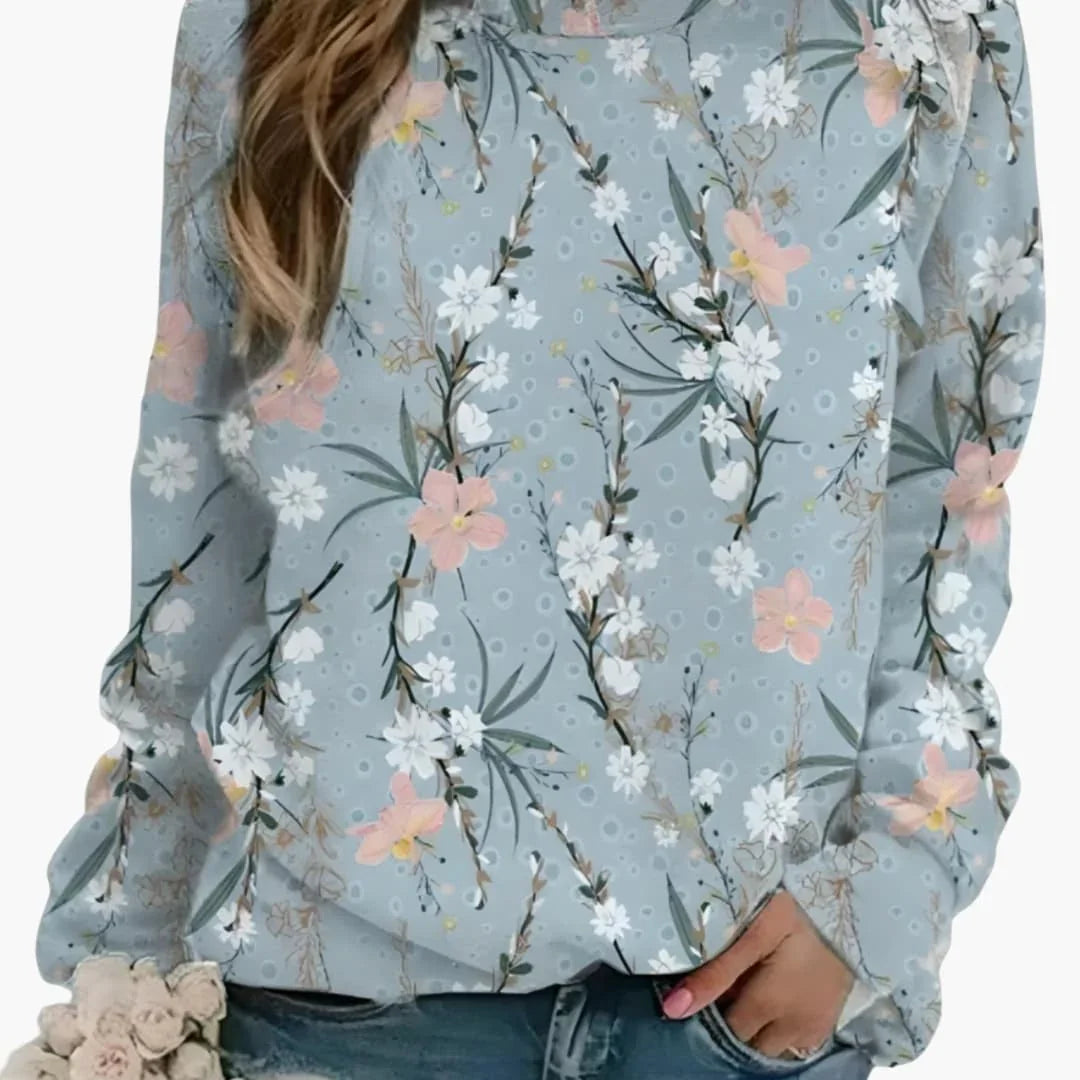 Women's Sweater with Round Neck and Floral Print