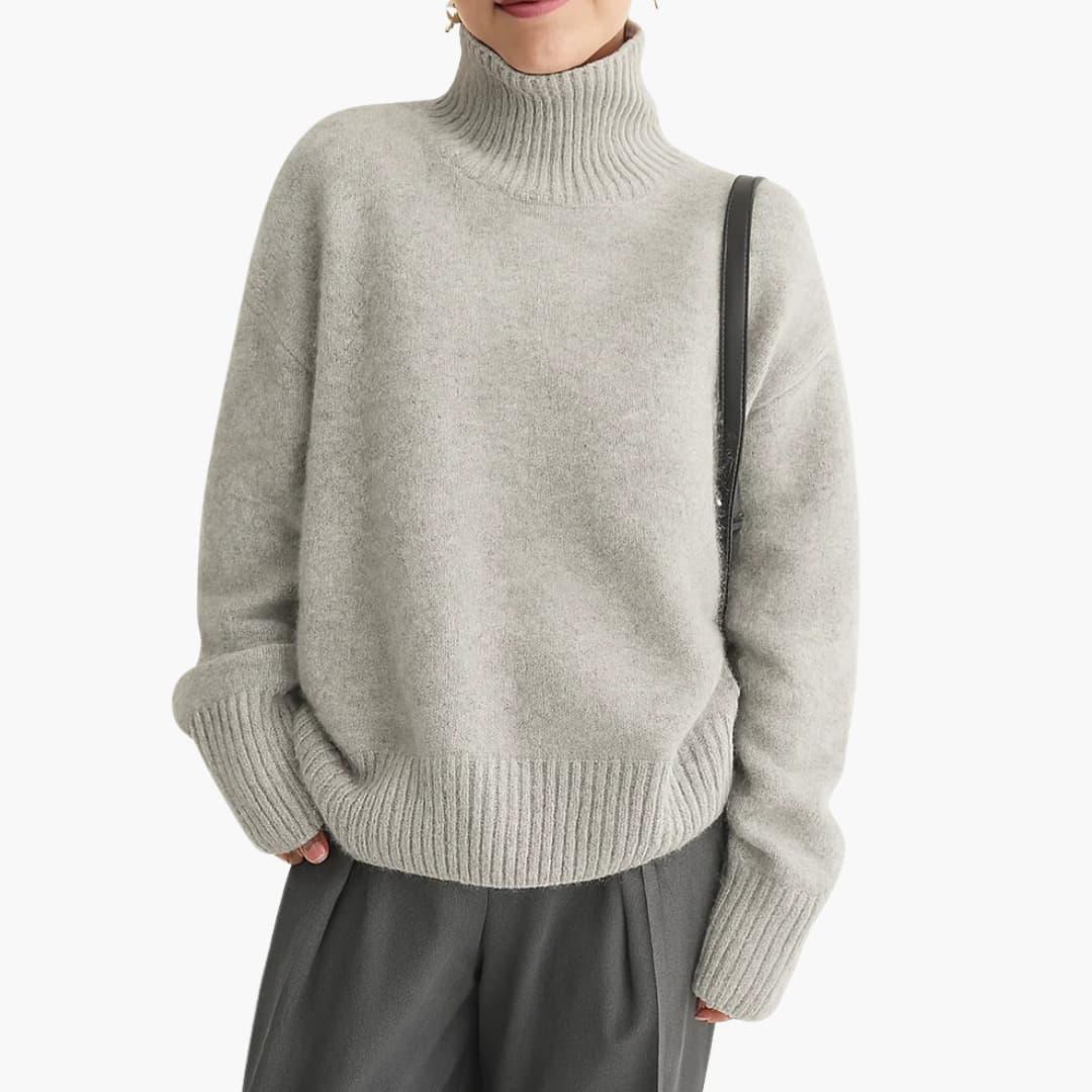 Women's Sweater with High Collar and Ribbed Cuffs at the Hem