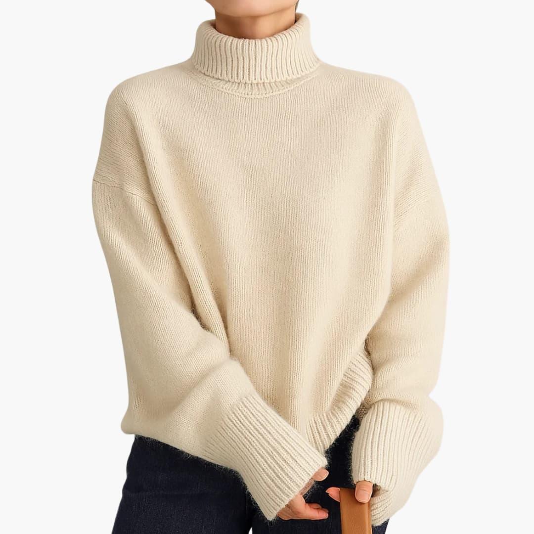Women's Sweater with High Collar and Ribbed Cuffs at the Hem