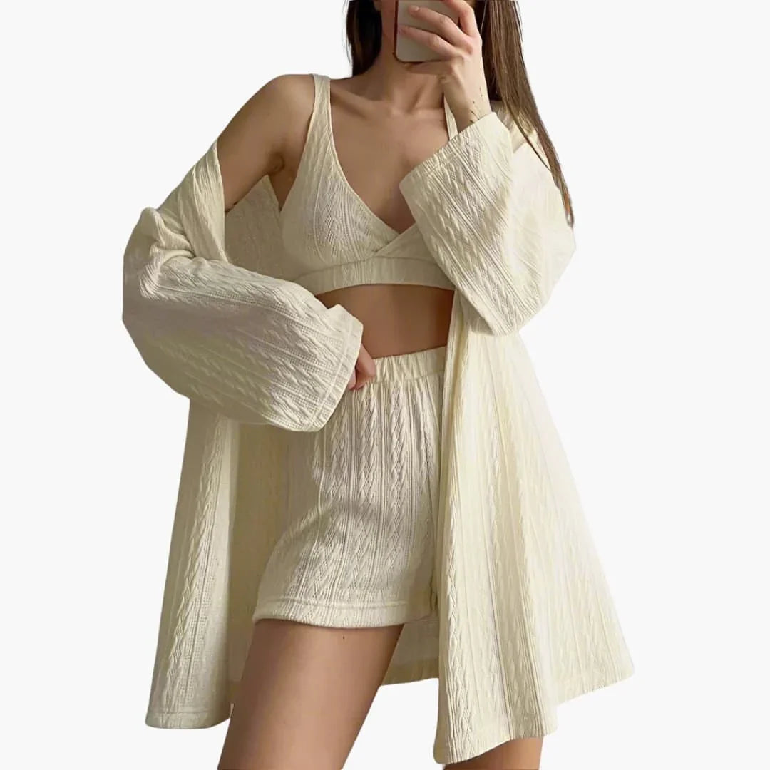 Bavane | Womens Pajama Set with Cardigan and Shorts
