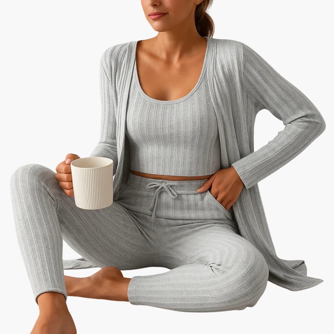 Bavane | Women's Pajama Set with Cardigan and Sleeveless Top