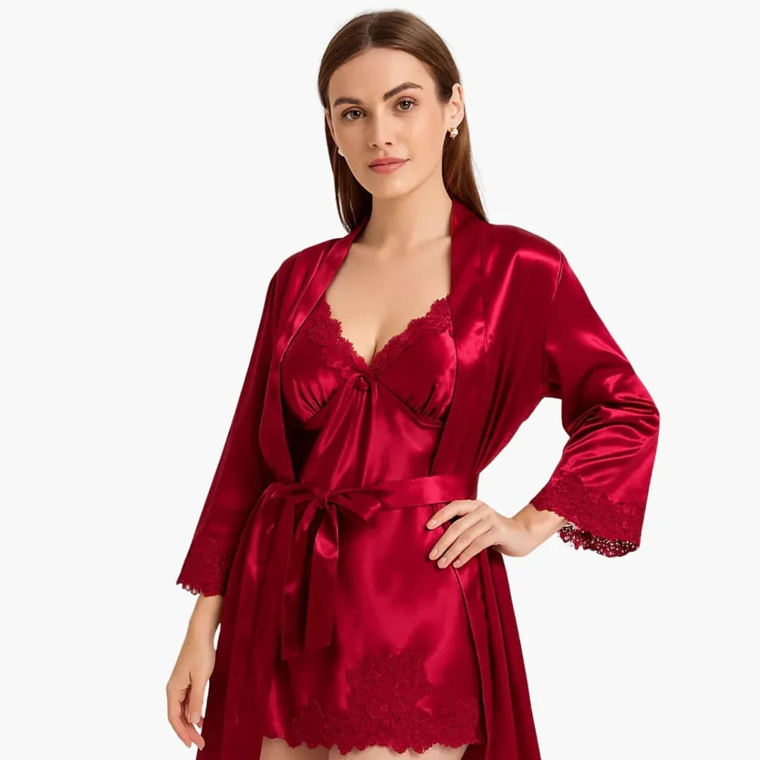 Women's Pajama Set with Robe and Shirt