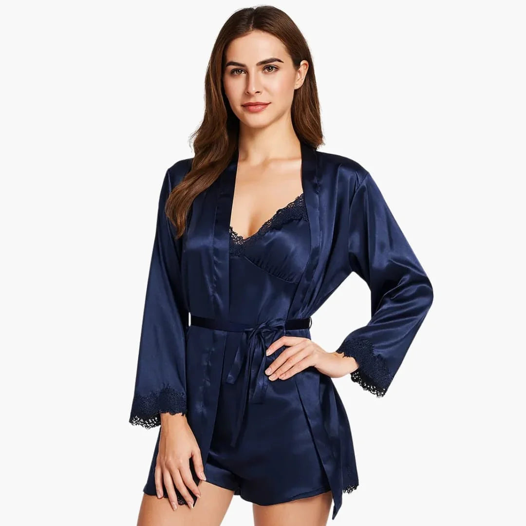 Bavane | Women's Pajama Set with Robe and Shirt