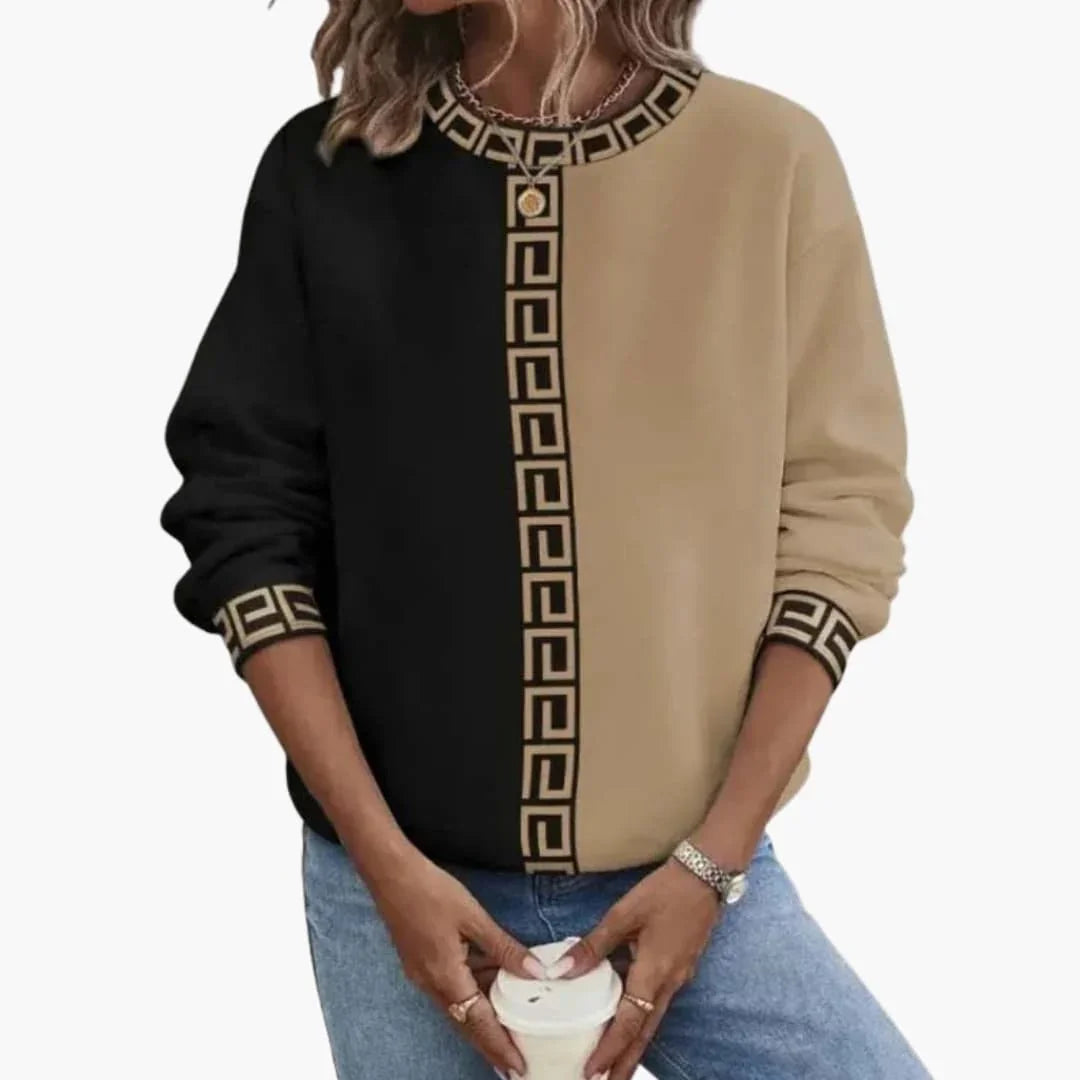 Bavane | Women's Round Neck Sweater with Contrast Design