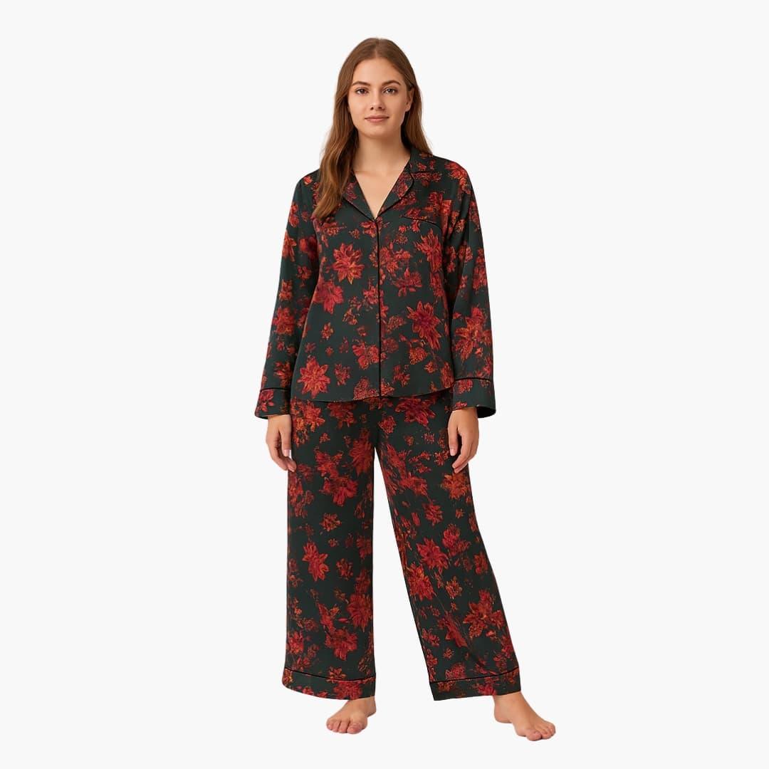Women's Pajama Set with Floral Pattern Shirt and Pants