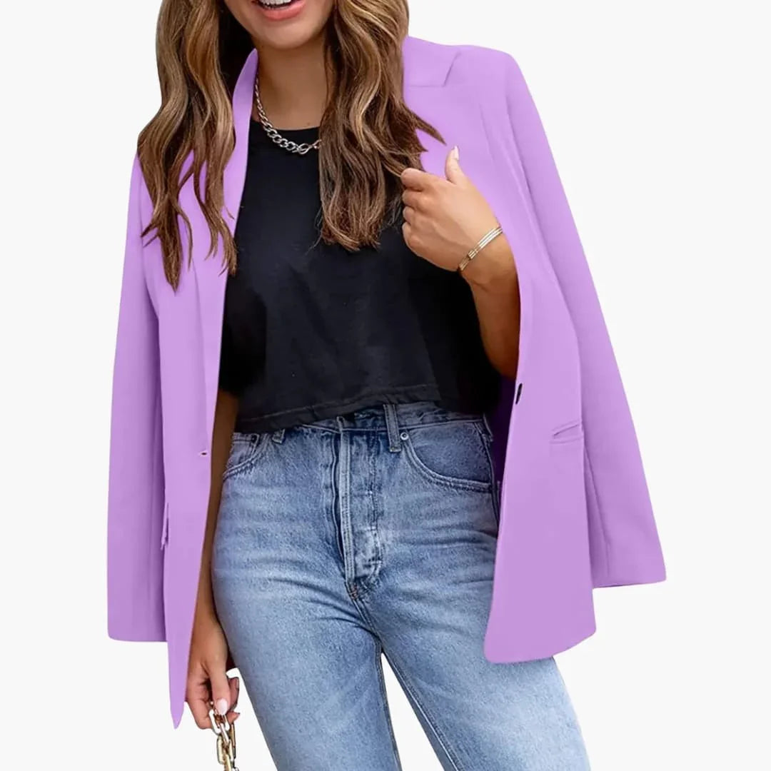 Women's Slim Fit Blazer with Notched Collar and Long Sleeves