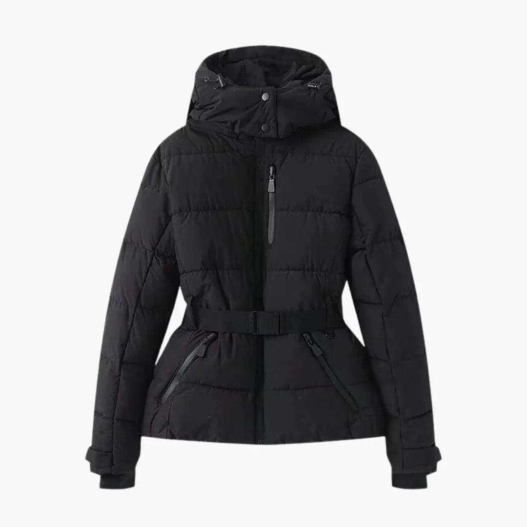 Women's Quilted Jacket with Belt and High Collar