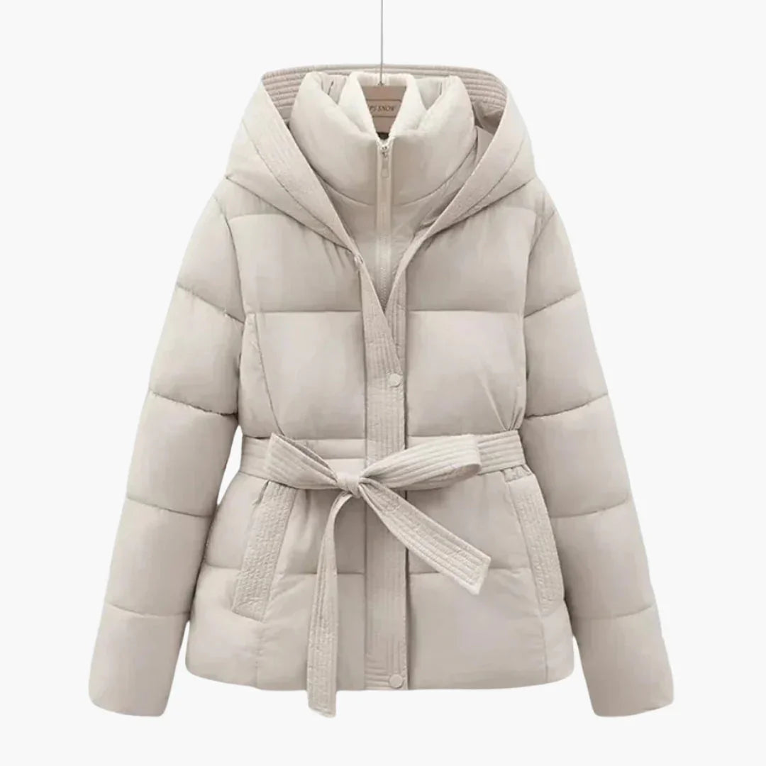Women's Quilted Jacket with Hood and Belt