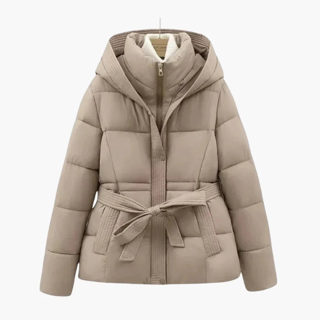 Women's Quilted Jacket with Hood and Belt