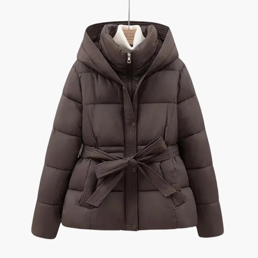 Women's Quilted Jacket with Hood and Belt