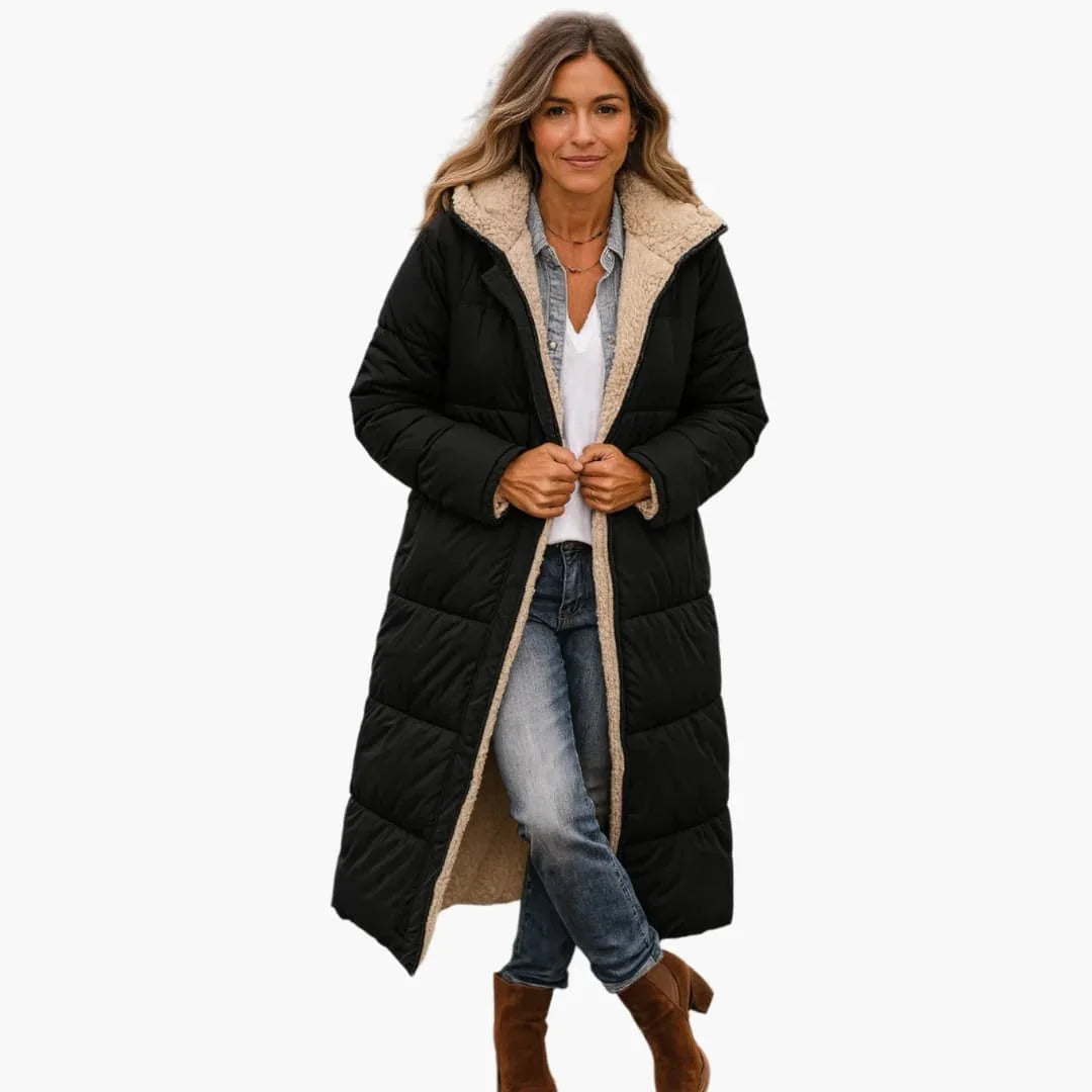 Bavane | Long Quilted Coat with Hood and Lining for Women
