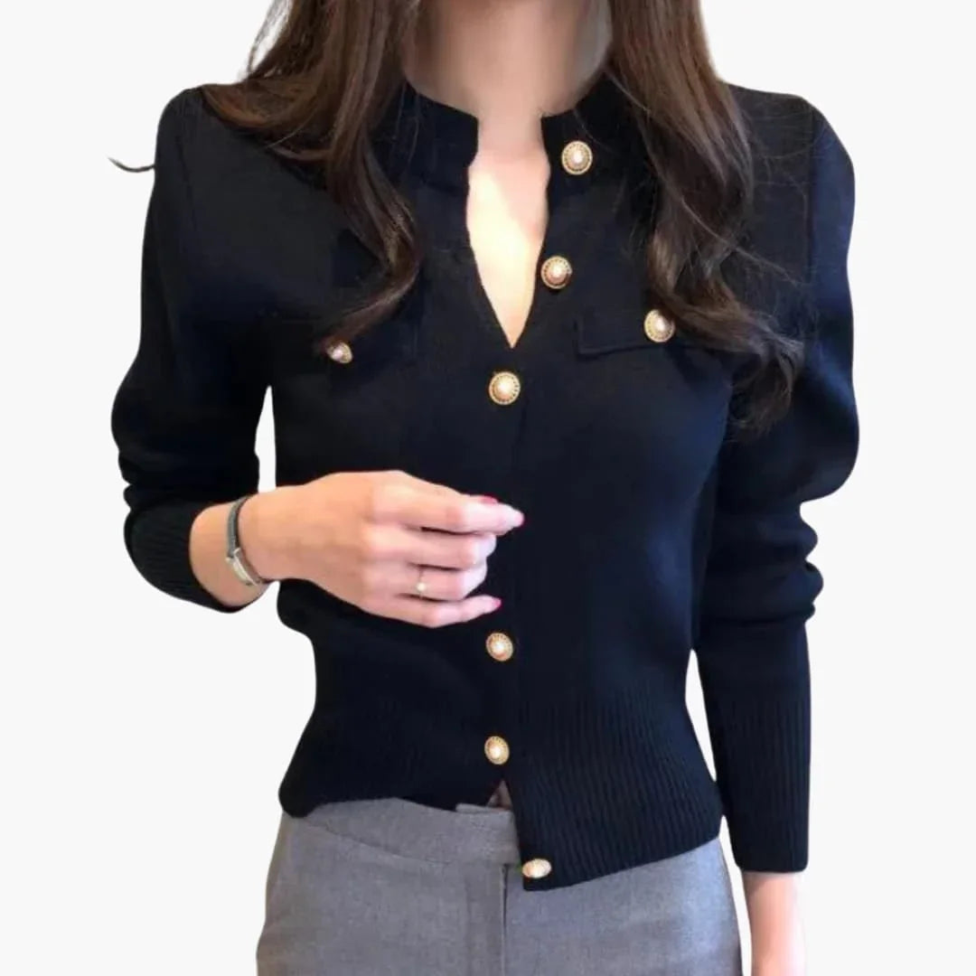 Bavane | Women's Knit Cardigan with Button Placket and Long Sleeves