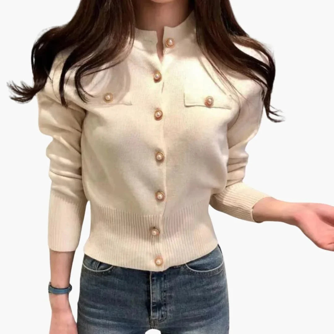 Women's Knit Cardigan with Button Placket and Long Sleeves