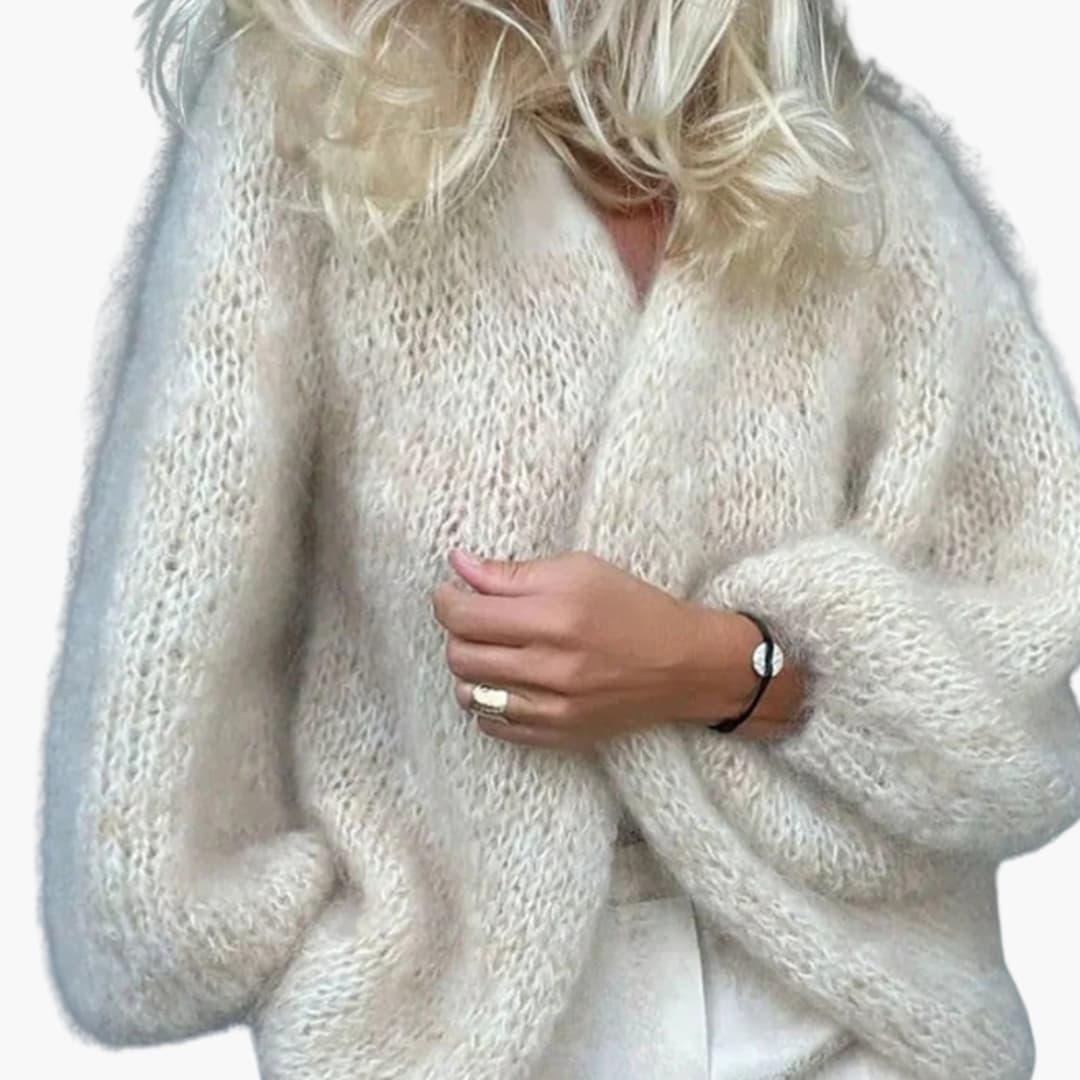Women's Knit Cardigan with V-Neck and Long Sleeves
