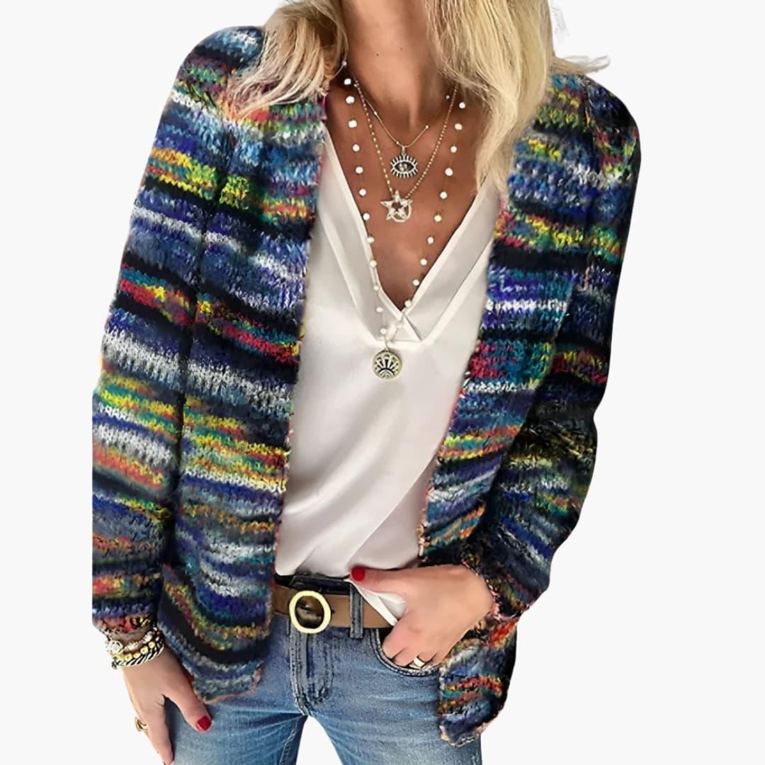 Women's Knit Cardigan with Open Front and Long Sleeves
