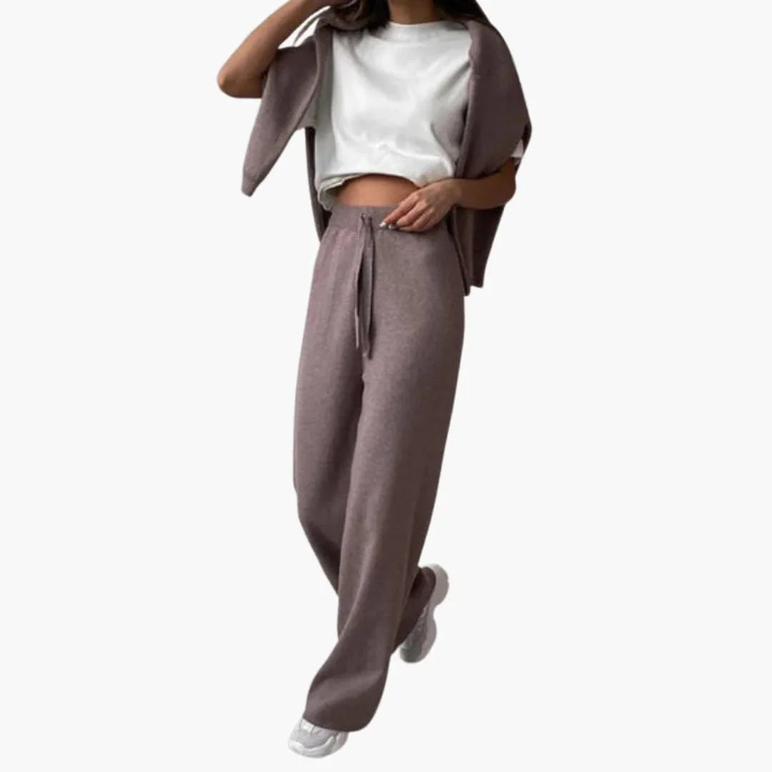Women's Knit Lounge Set with Turtleneck and Drawstring Pants