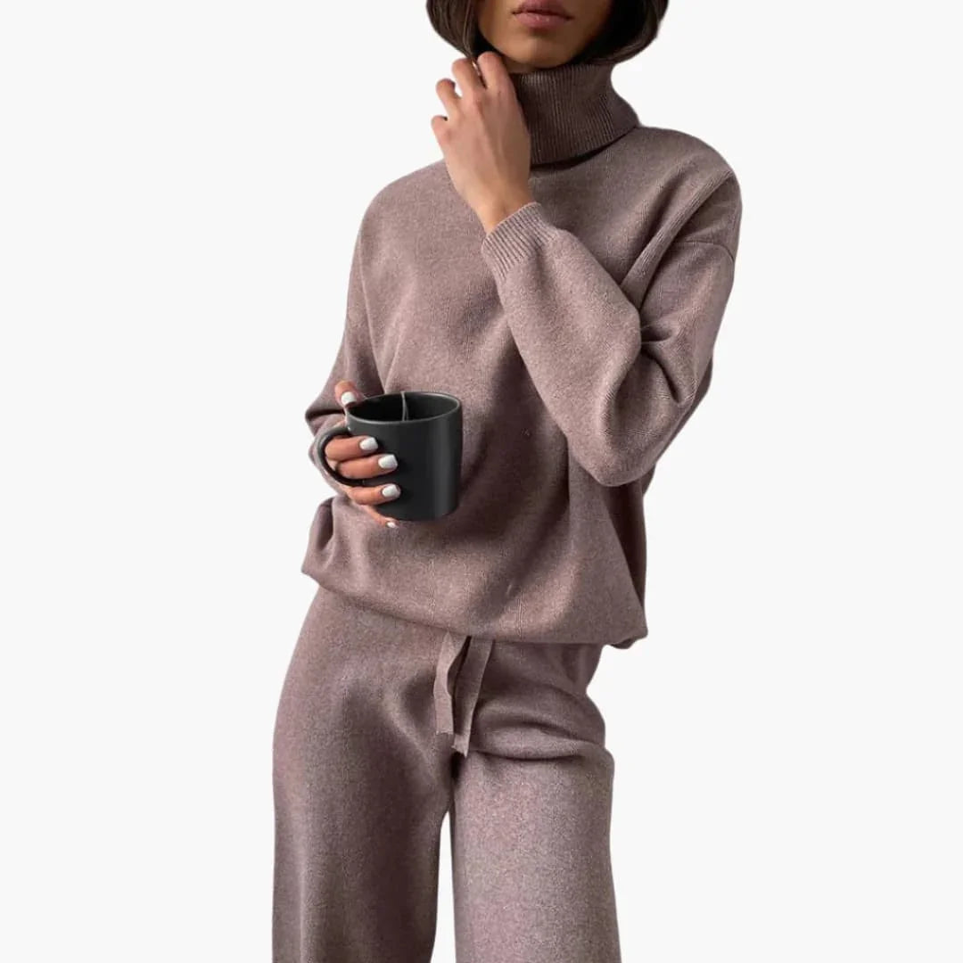 Bavane | Women's Knit Lounge Set with Turtleneck and Drawstring Pants
