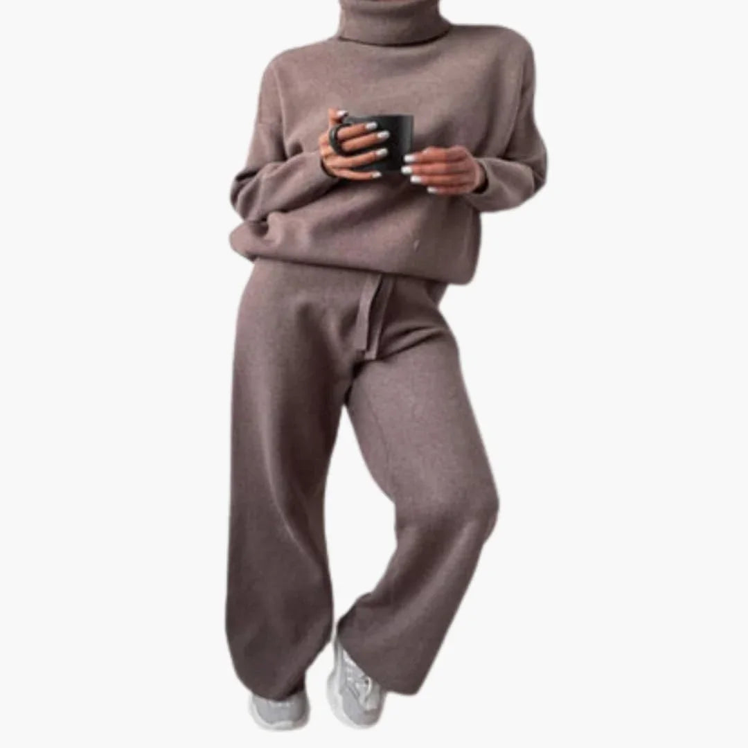 Women's Knit Lounge Set with Turtleneck and Drawstring Pants