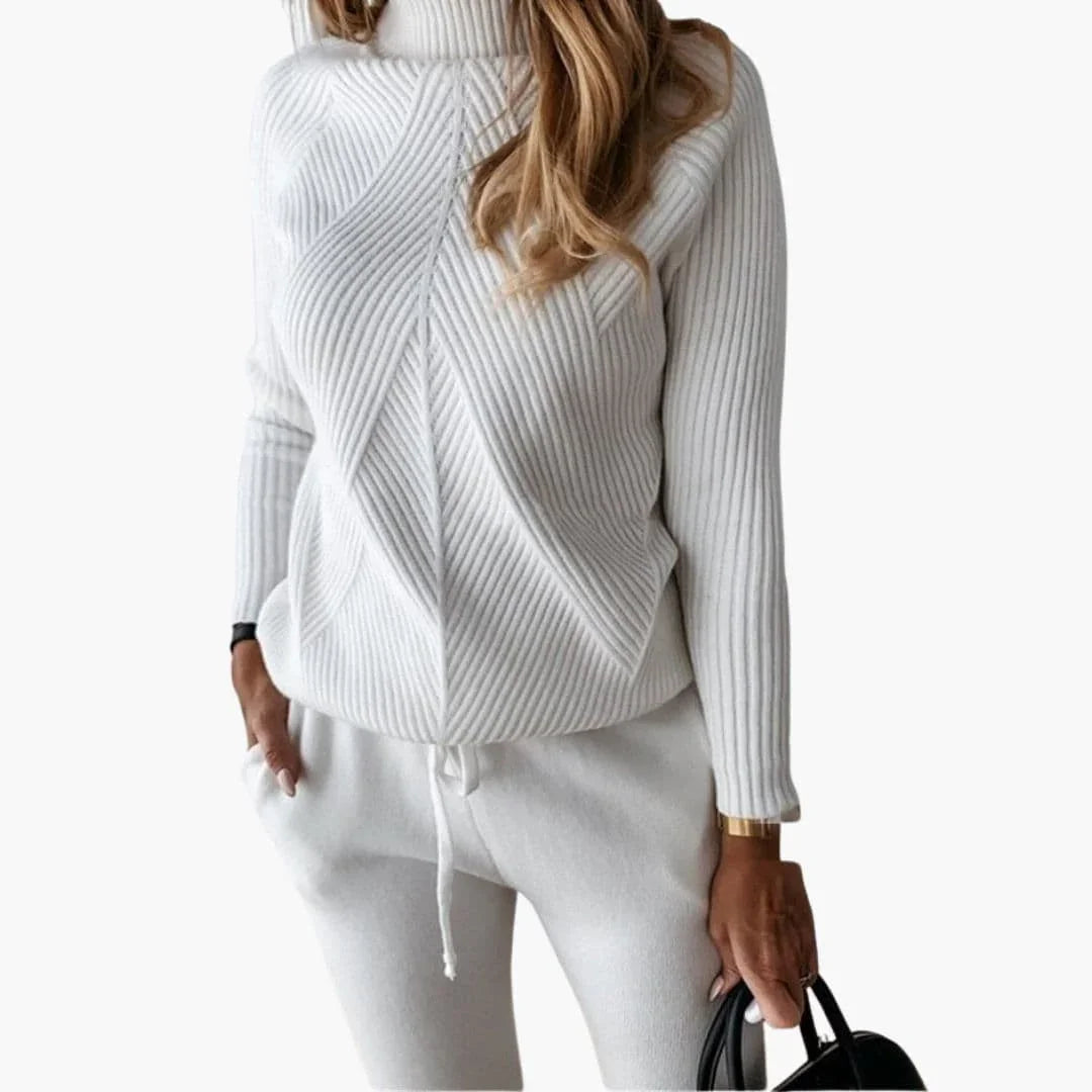 Women's Knit Tracksuit with Turtleneck Sweater and Jogging Pants