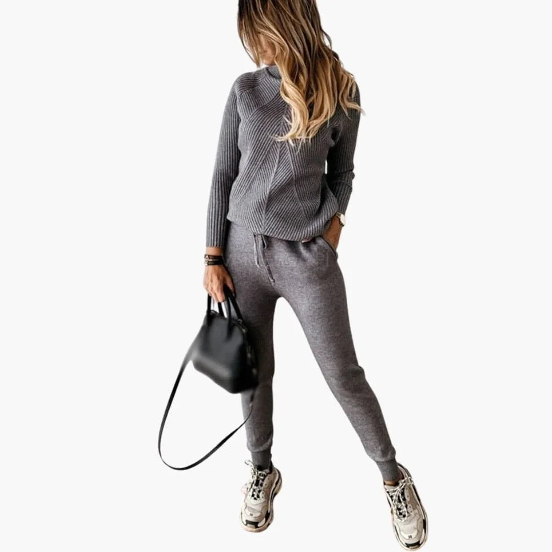Women's Knit Tracksuit with Turtleneck Sweater and Jogging Pants