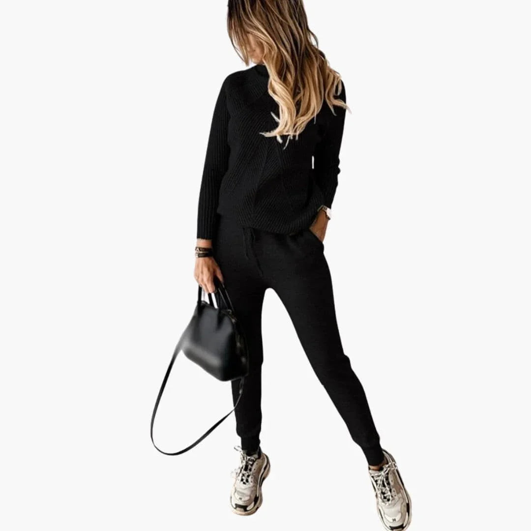 Women's Knit Tracksuit with Turtleneck Sweater and Jogging Pants