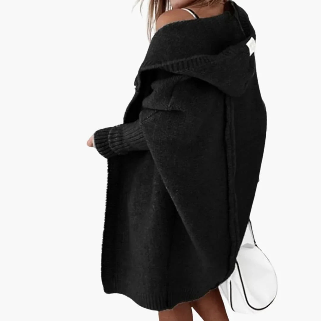 Women's Knit Cardigan with Hood and Long Sleeves