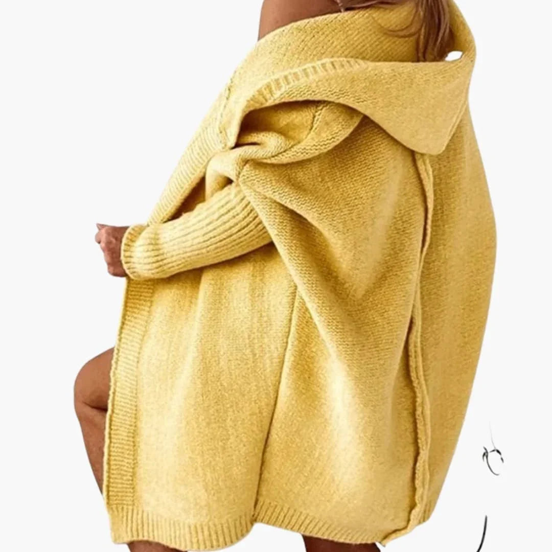 Women's Knit Cardigan with Hood and Long Sleeves