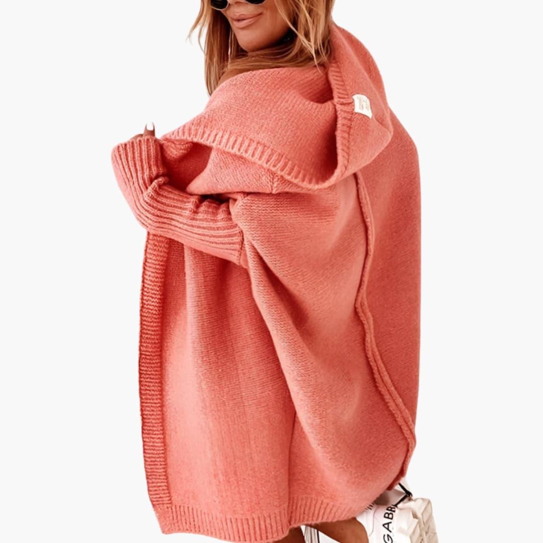 Women's Knit Cardigan with Hood and Long Sleeves