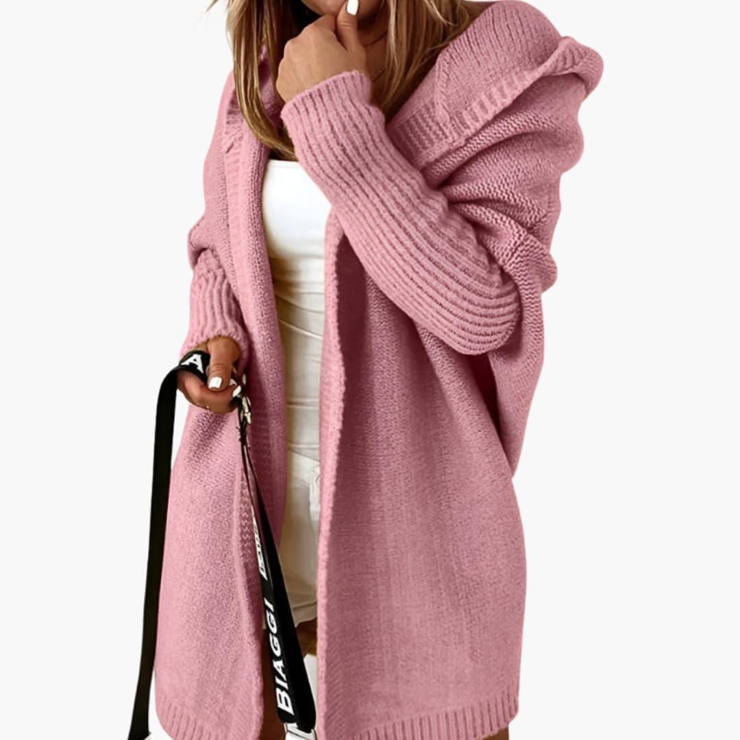 Women's Knit Cardigan with Hood and Long Sleeves