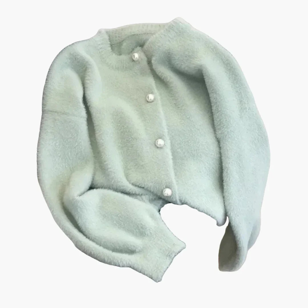 Women's Knit Cardigan with Round Neck and Button Placket
