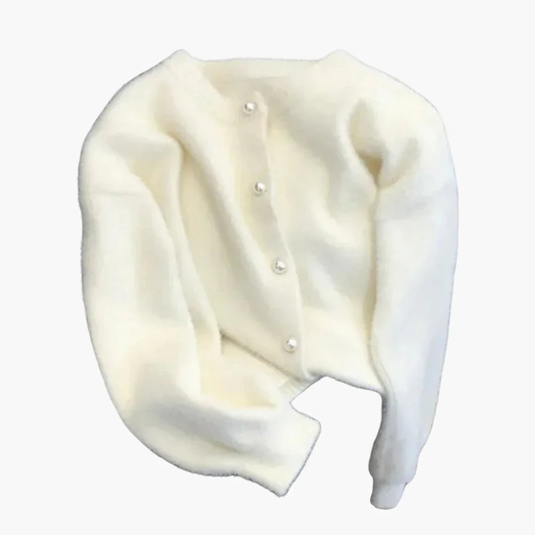 Women's Knit Cardigan with Round Neck and Button Placket