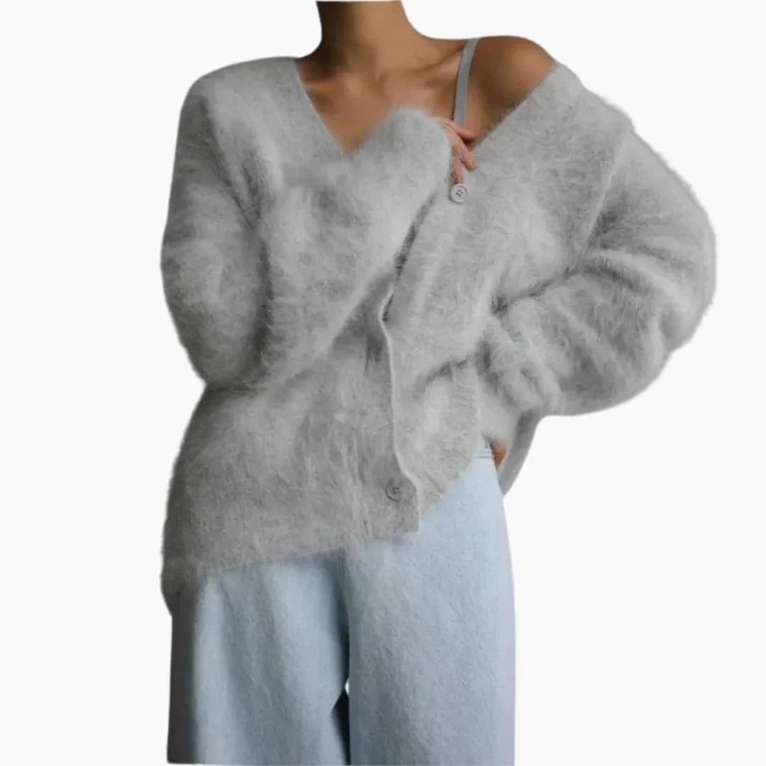 Women���s Cardigan with Button Placket and Long Sleeves