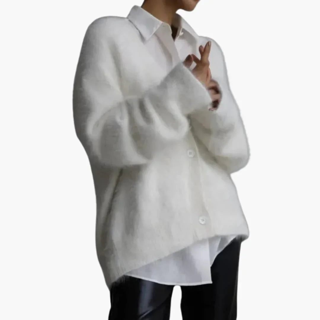 Women���s Cardigan with Button Placket and Long Sleeves
