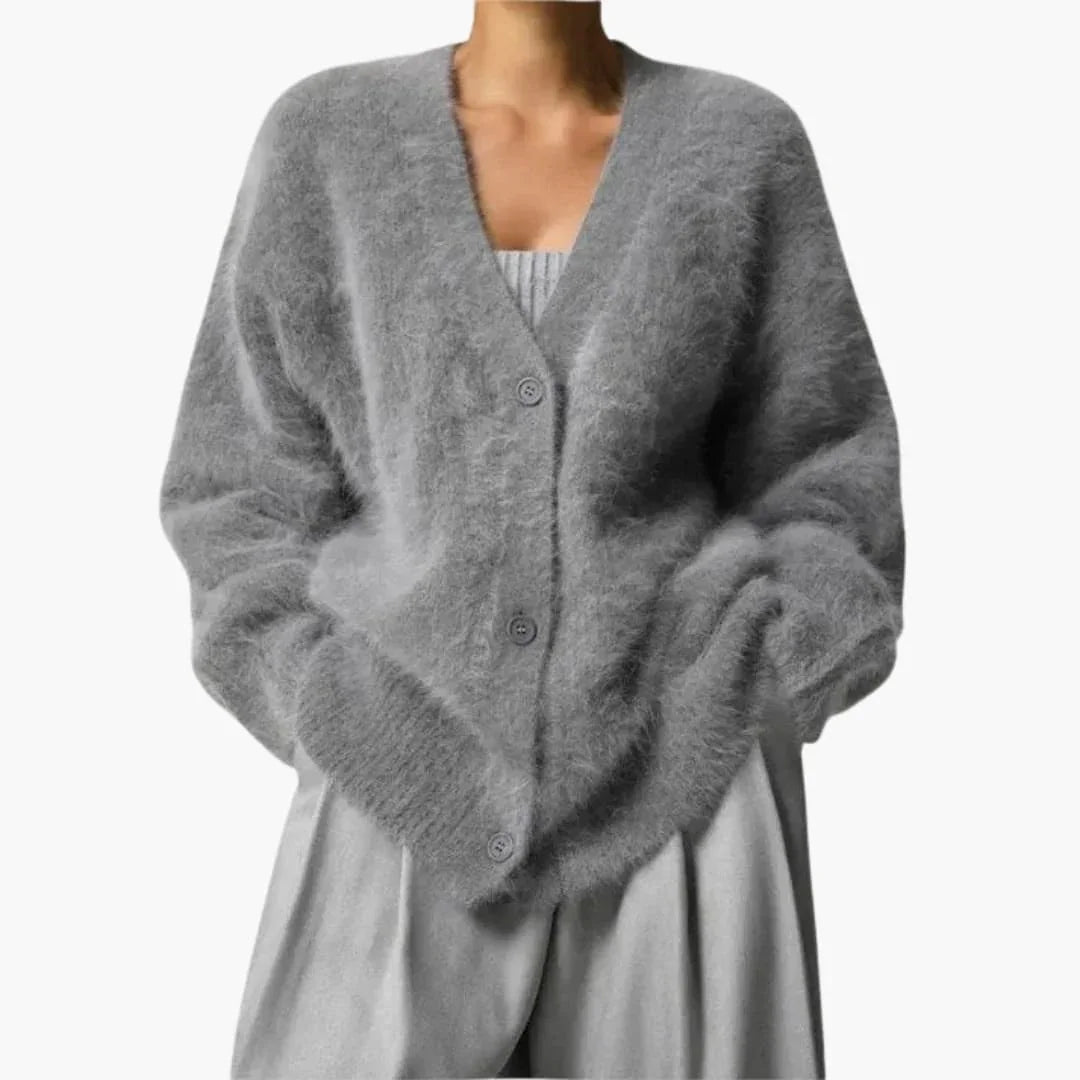 Women���s Cardigan with Button Placket and Long Sleeves