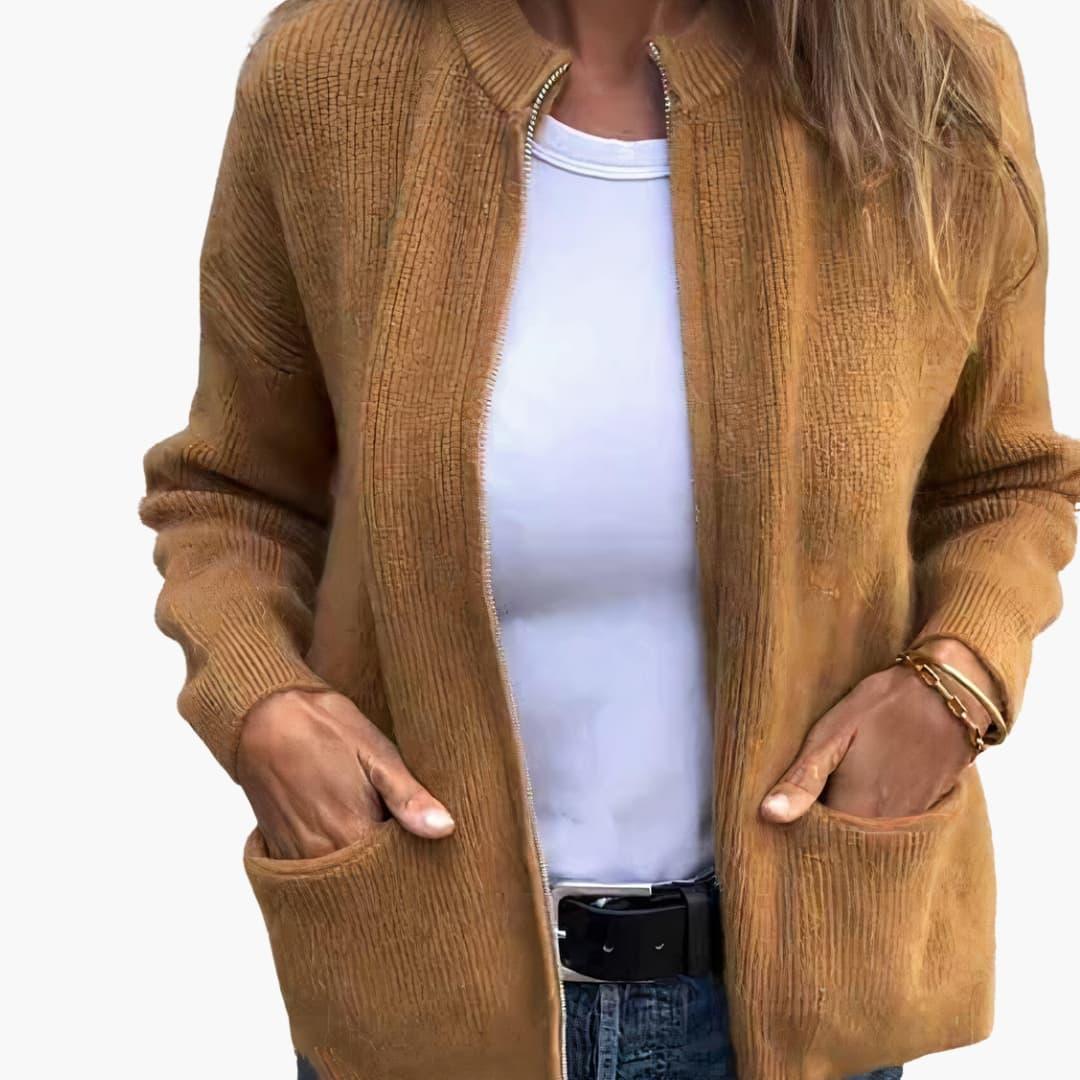 Women's Zip-Up Cardigan with Front Pockets