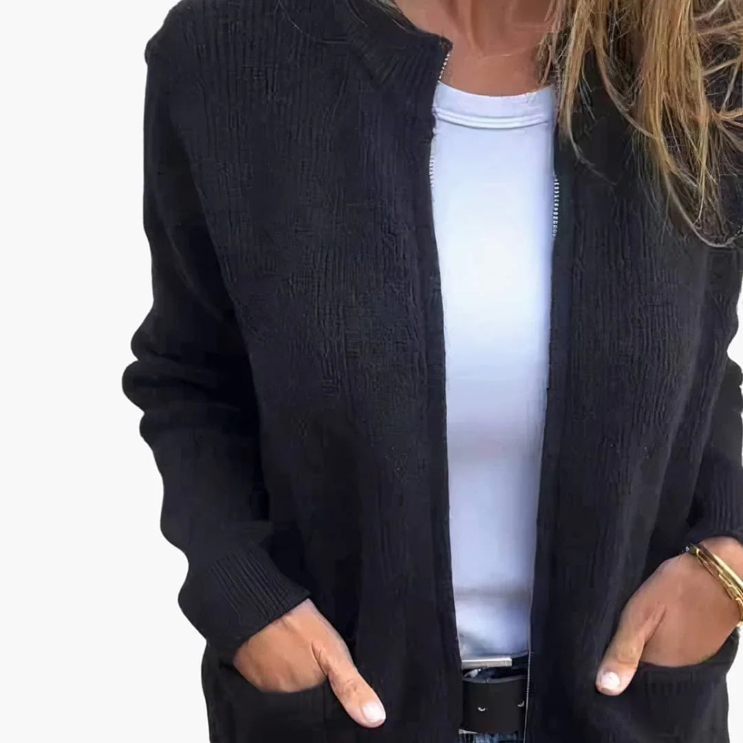 Women's Zip-Up Cardigan with Front Pockets