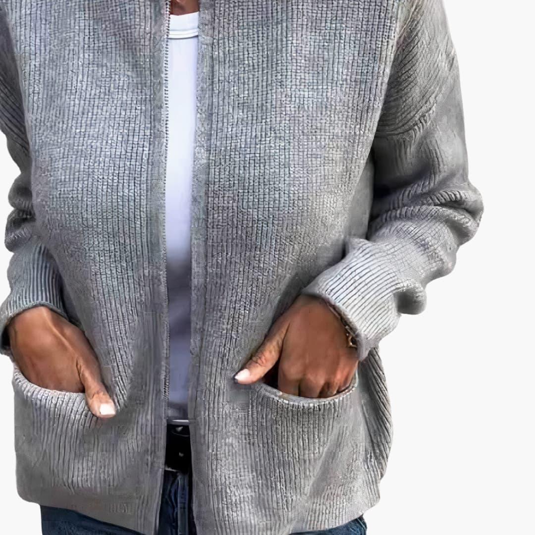 Women's Zip-Up Cardigan with Front Pockets