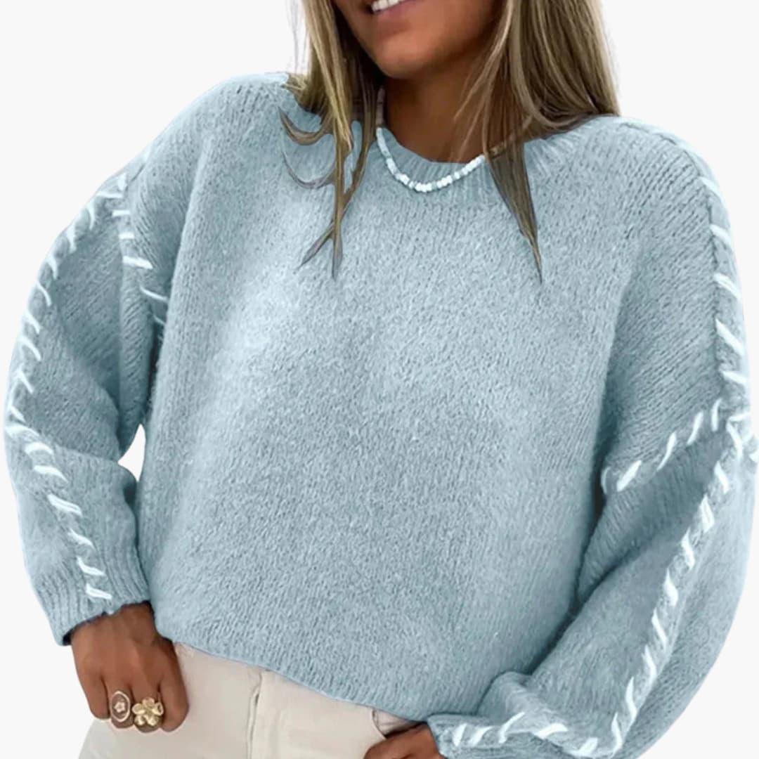 Women's Sweater with Round Neck and Contrasting Seams