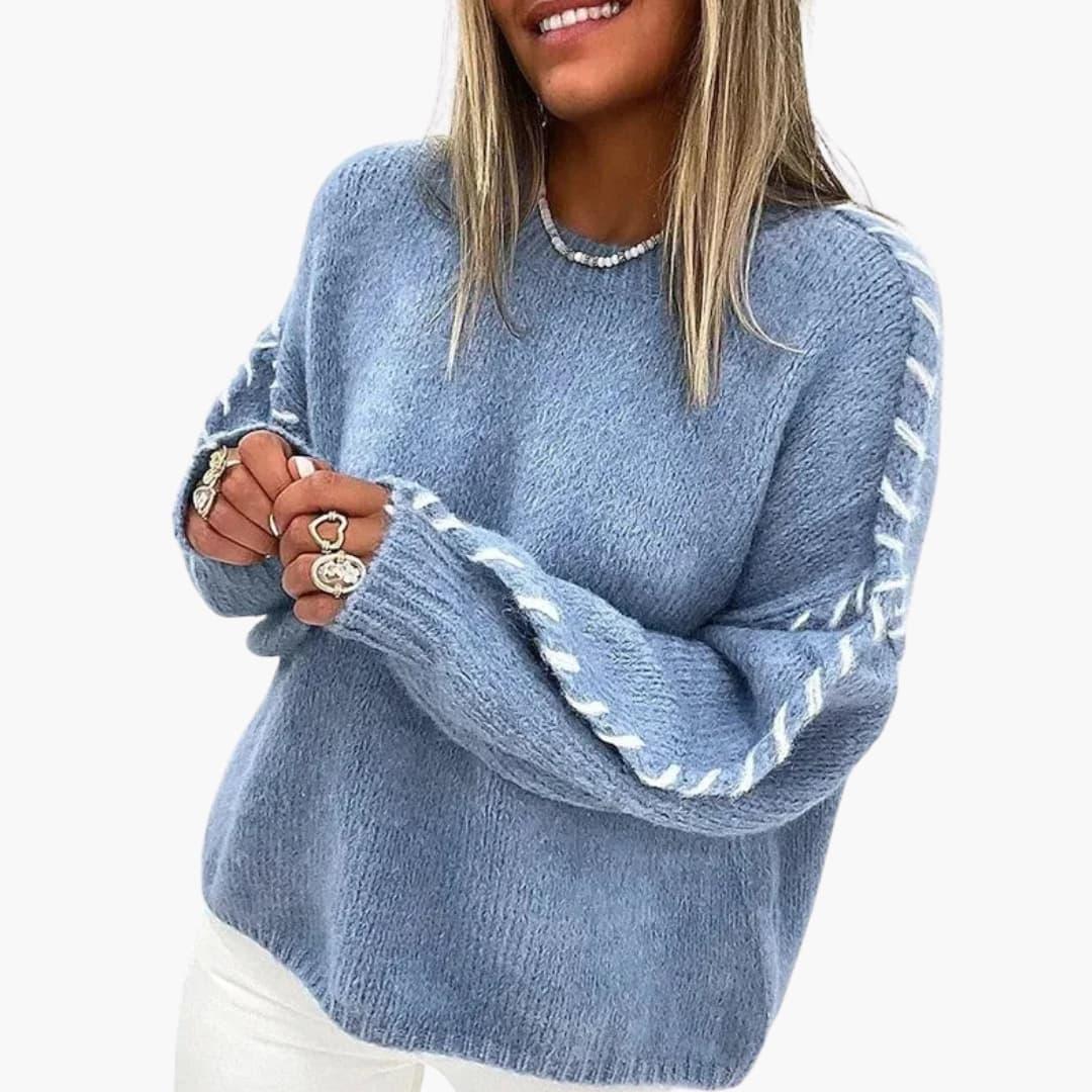 Women's Sweater with Round Neck and Contrasting Seams