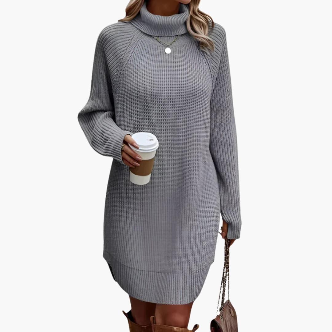 Women's Knit Dress with Turtleneck and Long Sleeves