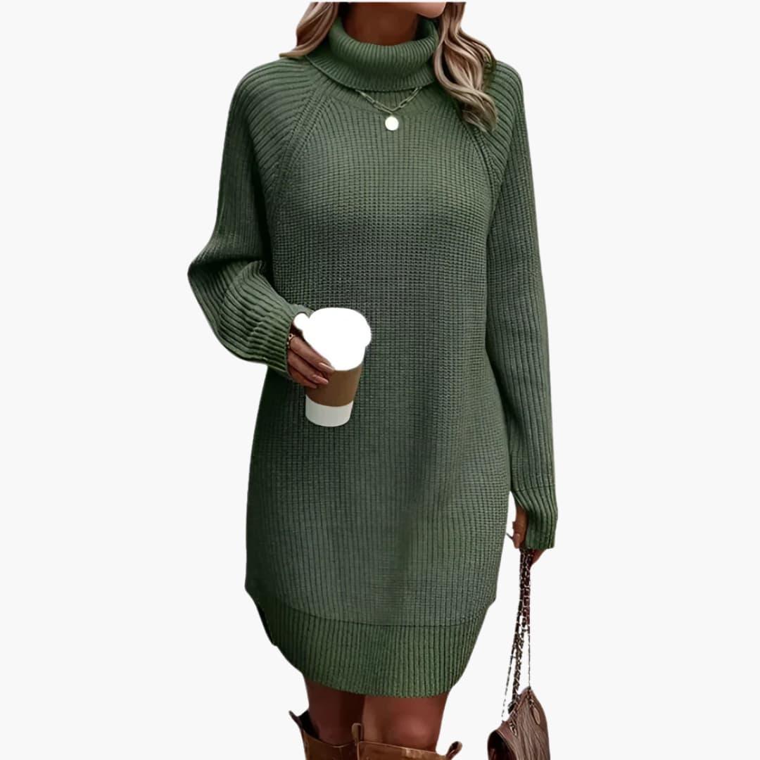 Women's Knit Dress with Turtleneck and Long Sleeves